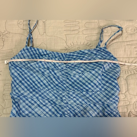 NEW Summer Away at Free People Roberta Dress Sz S Blue Ocean Checks Ruched - Picture 13 of 15